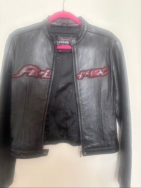Avirex Black Leather Jacket with Red Logo Embroidery !!!Vintage!!!